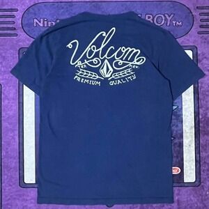 Medium blue y2k Navy and white retro vintage Volcom skater tee